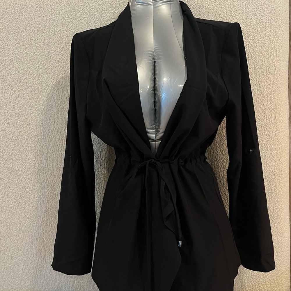 Soho Apparel Black Drawstring Open Front Blazer